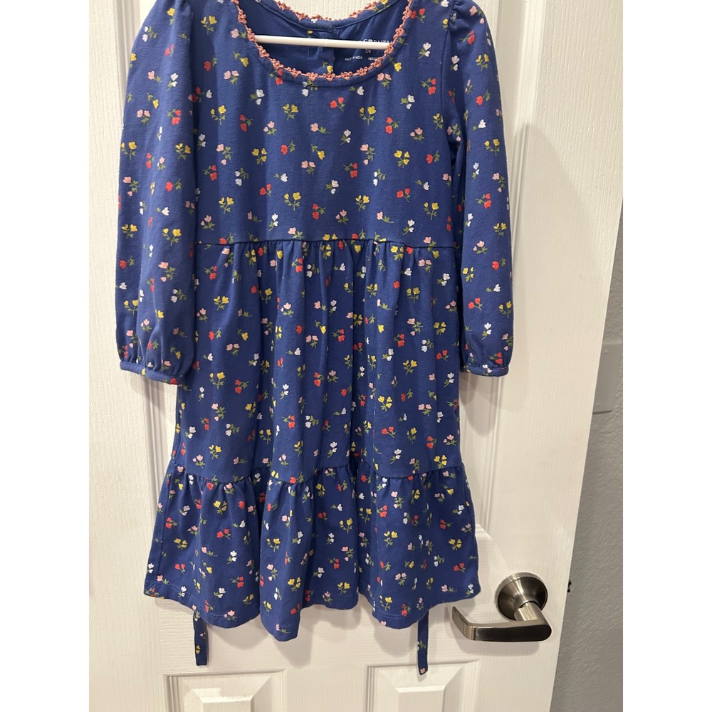 April‎ Cornell Blue Floral Tiered Jersey Dress Kids Size 3/4  Cotton k7017